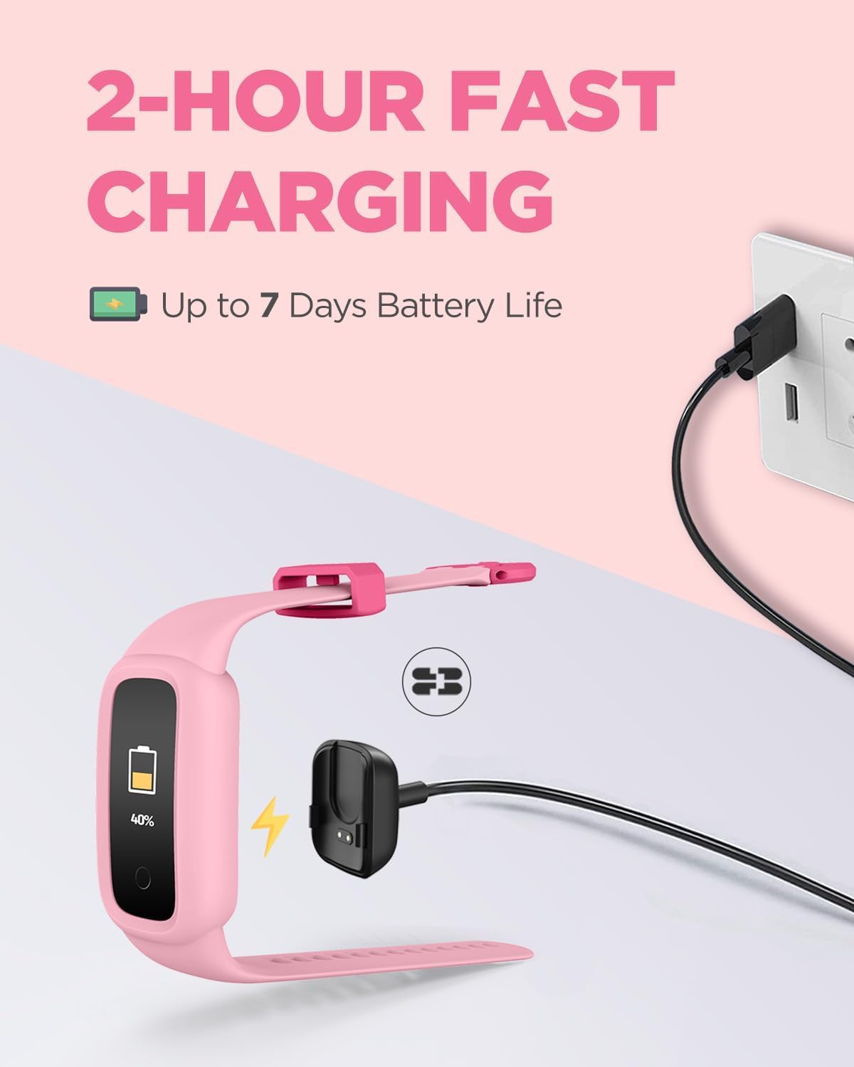 BIGGERFIVE Vigor 2 L Kids Fitness Tracker Watch for Boys Girls Ages 5-15, Activity Tracker, Heart Rate Sleep Monitor, IP68 Waterproof, Pedometer, Calorie Step Counter Watch, Pink