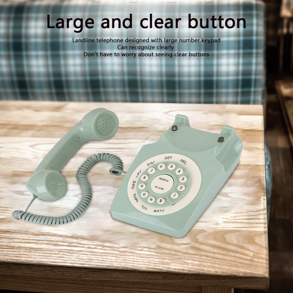 ASHATA Antique Phone, European Style Vintage Telephone Retro Landline Telephones, Large Clear Button and High Definition Call, Number Storage Function, Light Green