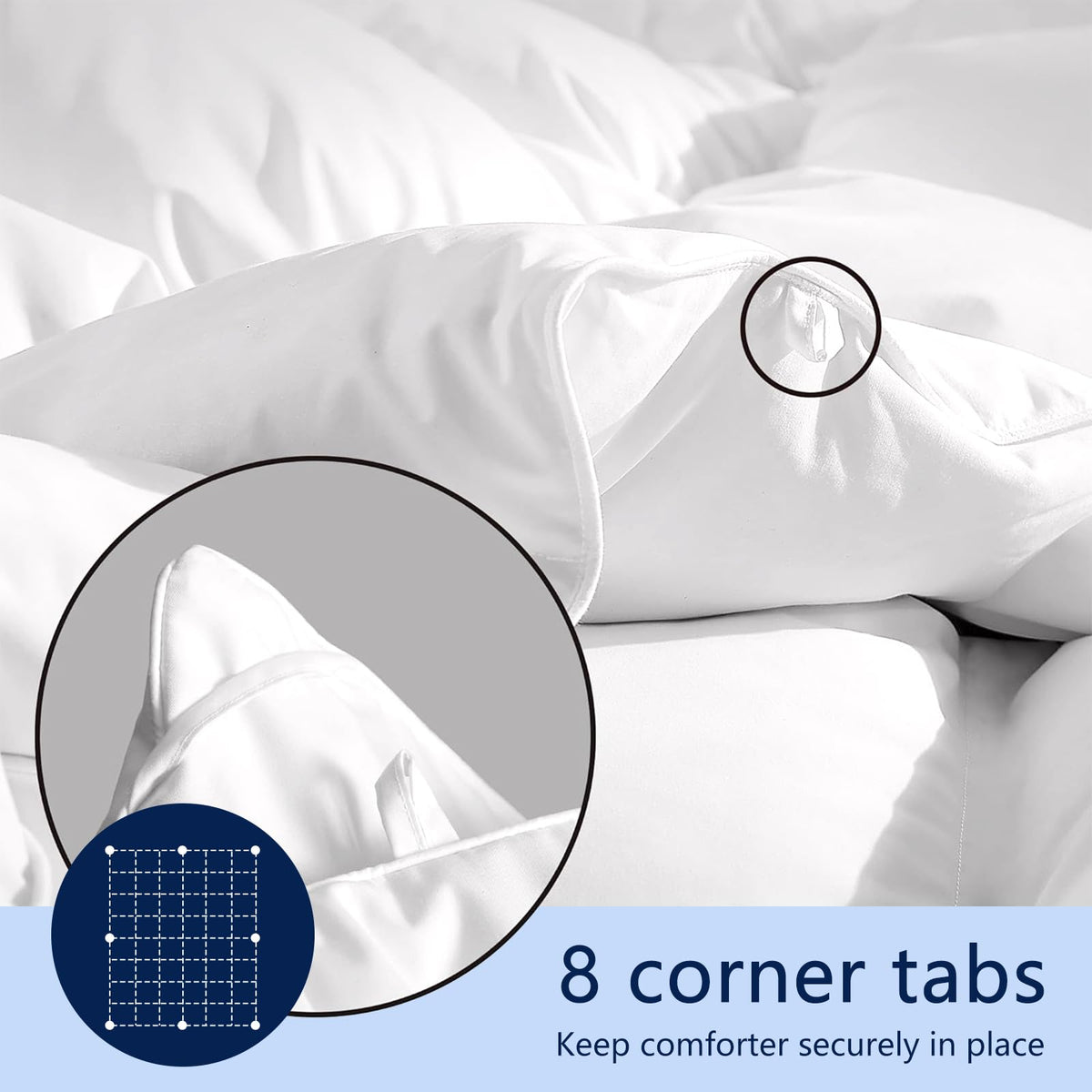 TEXARTIST Premium Queen Comforter, Quilted Down Alternative Duvet Insert, Ultra Soft All Season Breathable Bedding with Corner Tabs, Hotel Style, White, 90x90 Inches