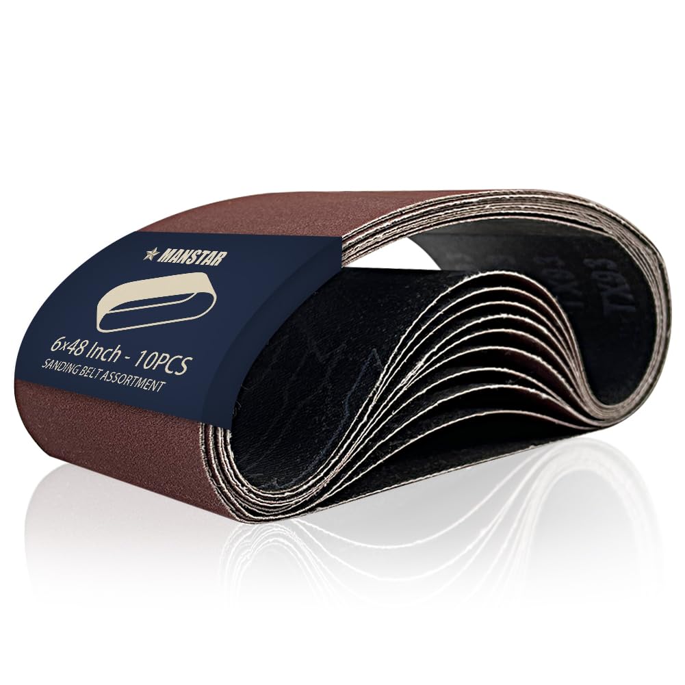 10 Pcs 6 x 48 Inch Assorted Aluminum Oxide Sanding Belt,80/120/150/240/400 Grit