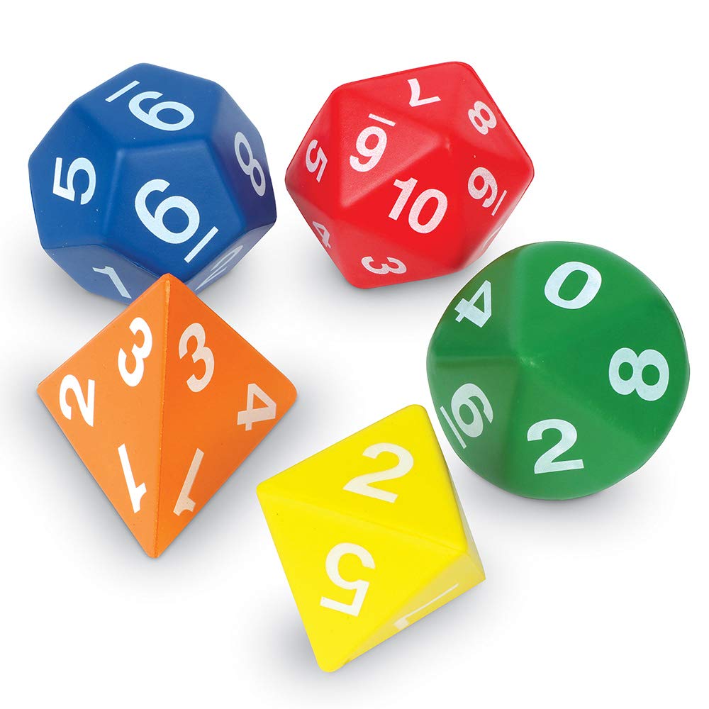 Learning Resources LER7694 Jumbo Foam Polyhedral Dice, 5 Dice, 4, 8, 10, 20 Sides, Ages 5+