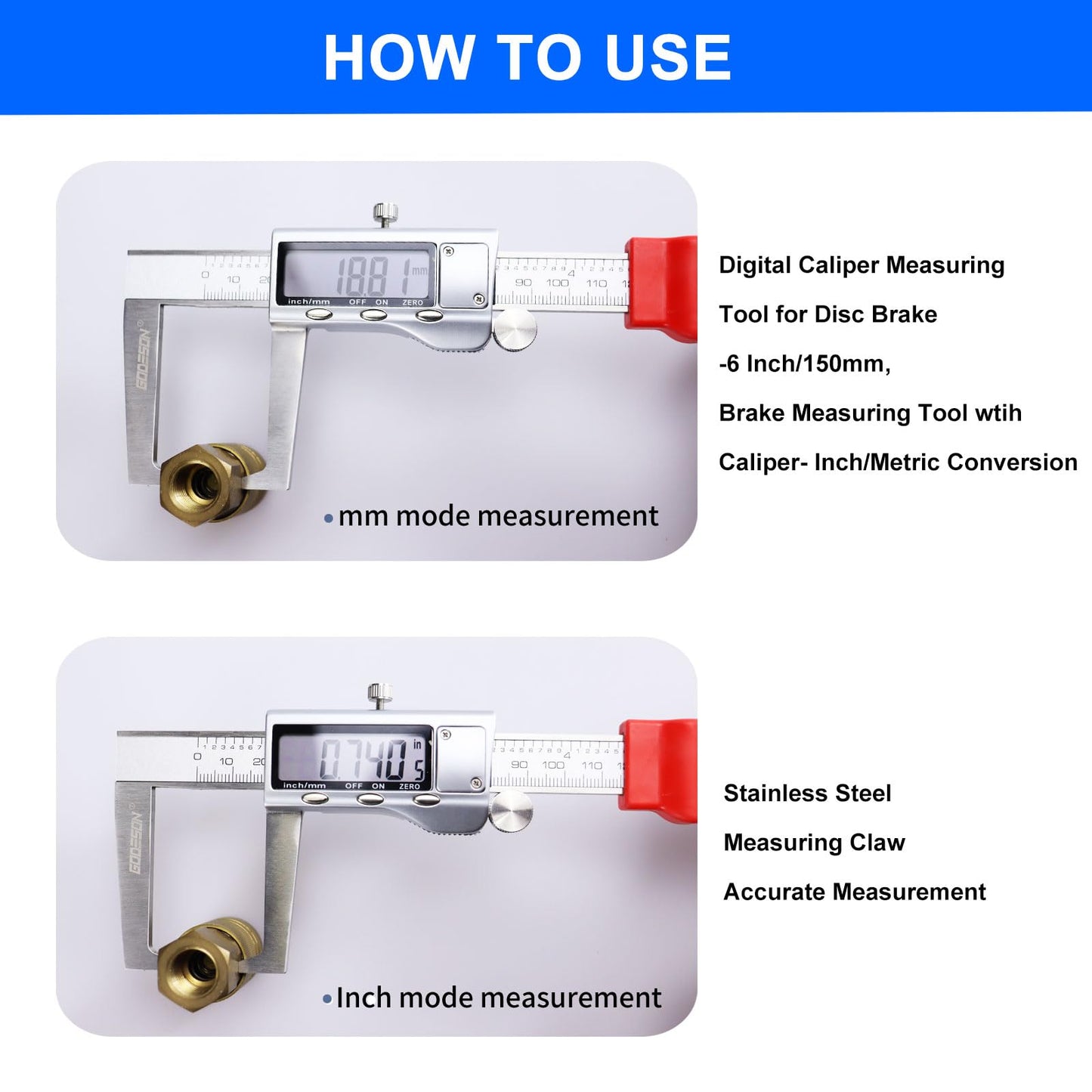 GODESON Disc Brake Rotor Micrometer,Digital Caliper Measuring Tool for Disc Brake-6 Inch/150mm,Brake Measuring Tool wtih Caliper- Inch/Metric Conversion, Brake Caliper with Stainless Steel