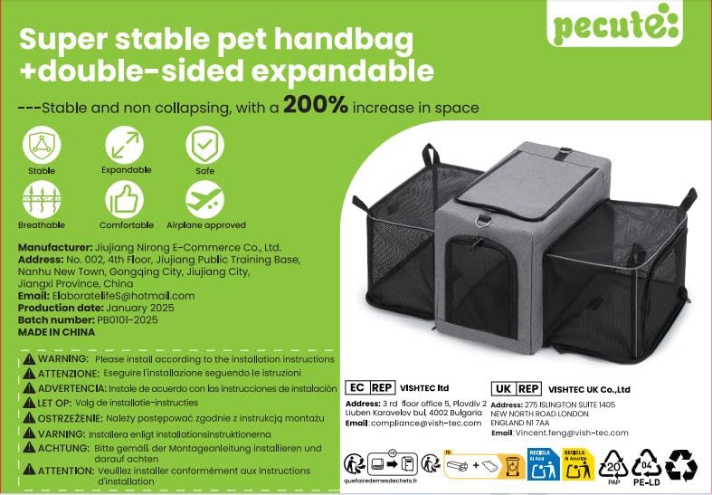 Pecute Cat Carrier Expandable, Airline Approved Collapsible Cat Soft-Sided Carriers, Breathable Pet Carriers up to 5kg/12lbs, Portable Dog Carrier Great for Travel, Outdoor, Hiking, Camping(Dark Gray)