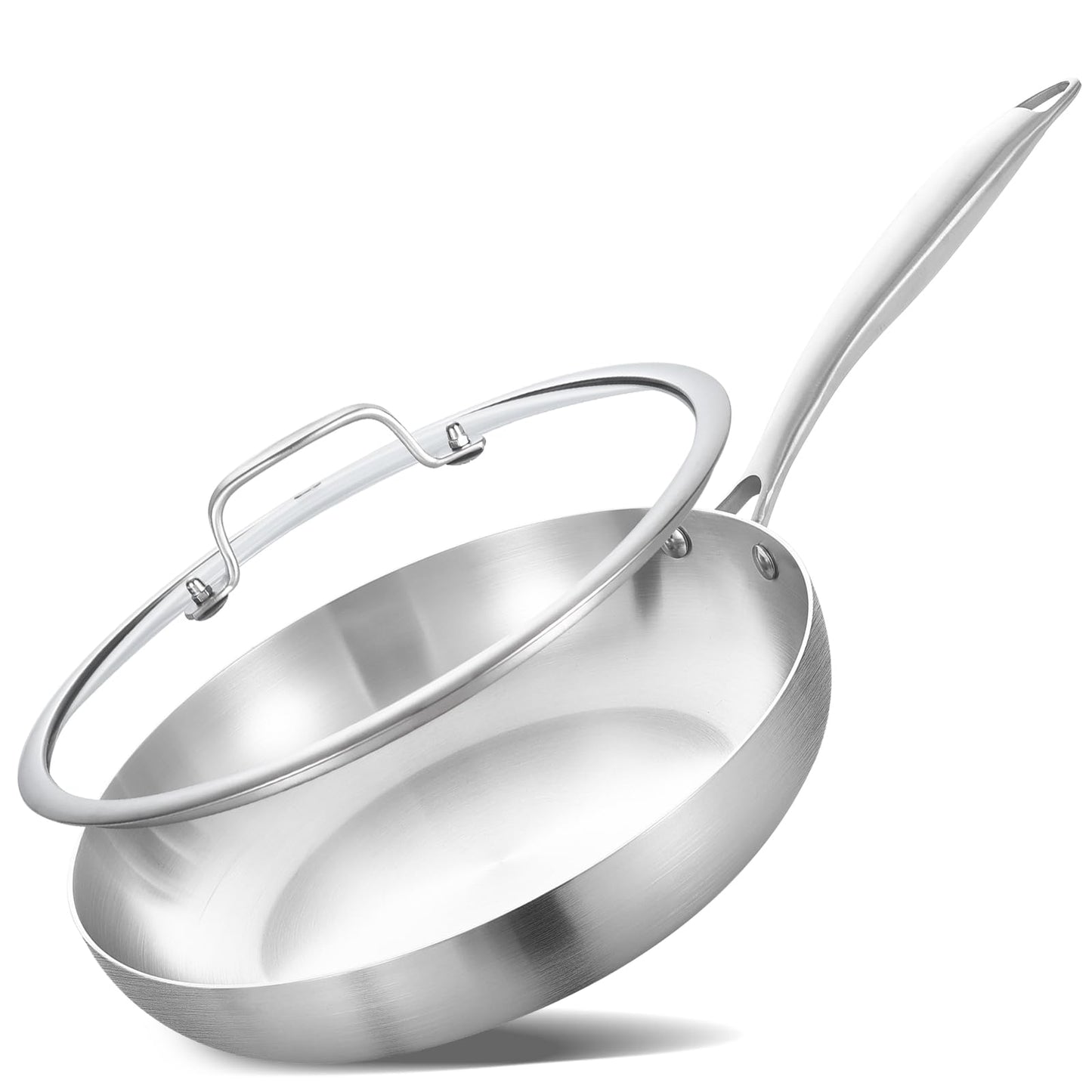 LOLYKITCH 8 Inch Tri-ply Stainless Steel Frying Pan with Lid,Small Skillet,Induction Cooking Pan,Dishwasher and Oven Safe,Riveted Handle.