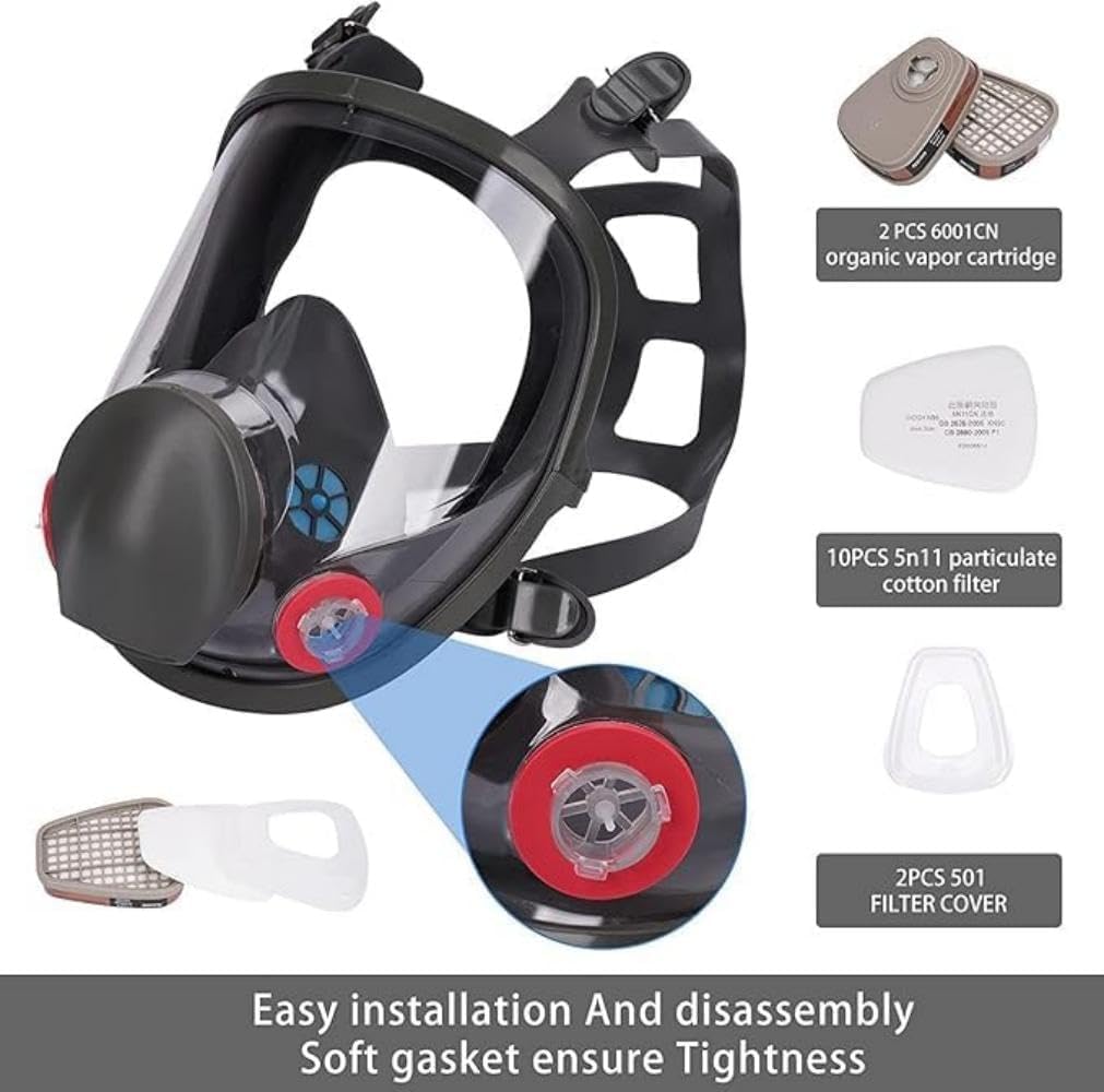 Wytcyic Reusable Full Face Respirator, Gas Cover Organic Vapor Mask and Anti-fog,Dust-proof Face Cover, for Painting, Mechanical Polishing, Logging, Welding and Other Work Protection