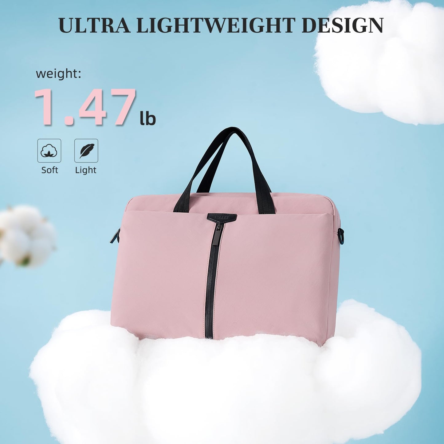 Timeet 17.3 Inch Laptop Bag for Men Women, Lightweight Computer Bag Laptop Briefcase with Shoulder Strap, Water-Resistant Laptop Shoulder Bag Work Bag Business Travel Office, Dusty Pink