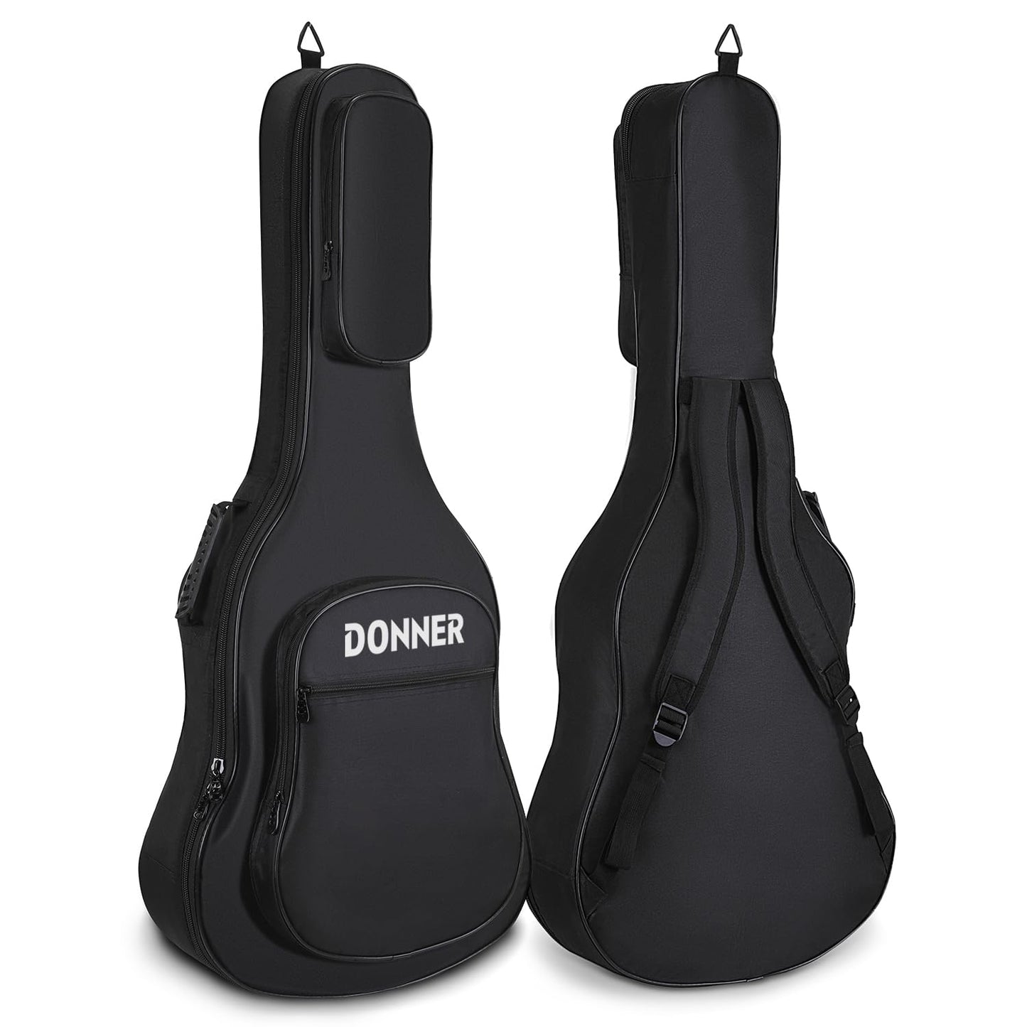 Donner 36 Inch Acoustic Guitar Gig Bag 0.5Inch Thicken Sponge Pad 600D Thick Ripstop Waterproof Nylon Soft Carry Case Large Outer Pocket Dual Shoulder Straps Thicken Handle Black