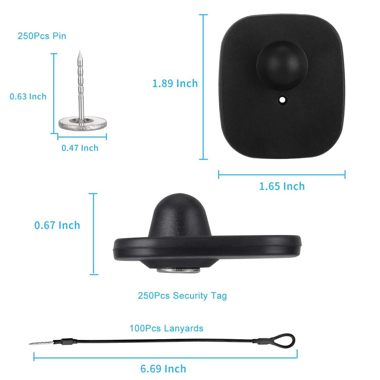 250 Pcs Hard Clothing Security Tags 8.2Mhz RF Frequency, Retail Security Clothes EAS tag with 250 Pins and 100 pcs Lanyards