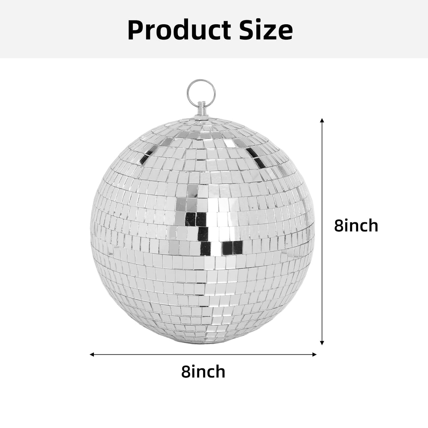 DJBoomy 8 Inch Hanging Mirror Disco Ball: Silver Disco Balls Decorations Mirror Ball with Hanging Ring for Party Decor Home Events DJ Parties