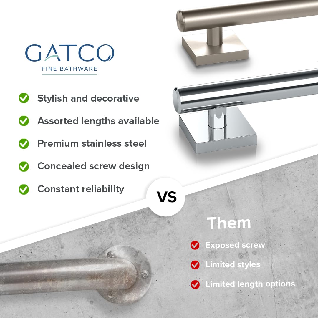 Gatco 940 Elevate 12" L Grab Bar, Chrome/ADA Compliant Stainless Steel Safety Grab Bar for Bathroom