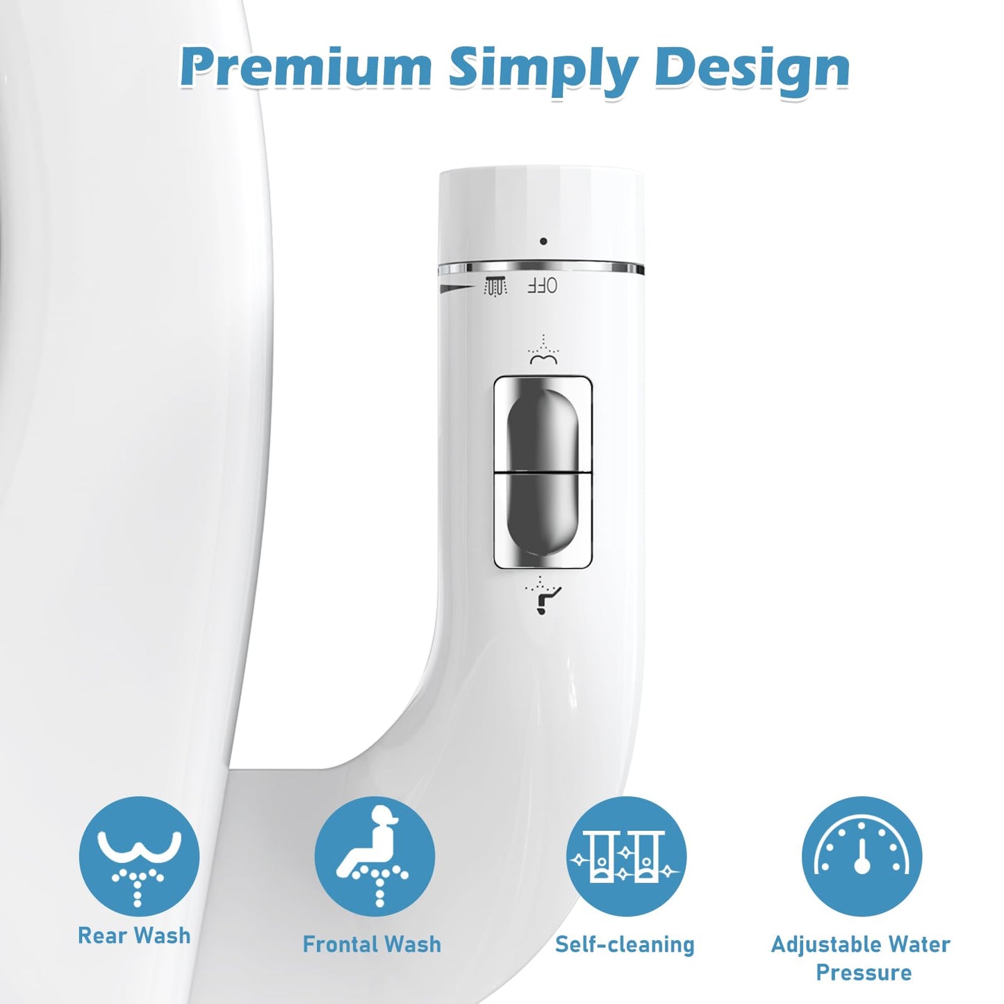 6MM Ultra-Slim Bidet, Bidet Attachment for Toilet Dual Nozzles (Frontal & Rear Wash) Pressure Adjustable, Non-Electric Auto Self Cleaning, Fresh Water Bidet Toilet Seat Attachment, No Gap Install