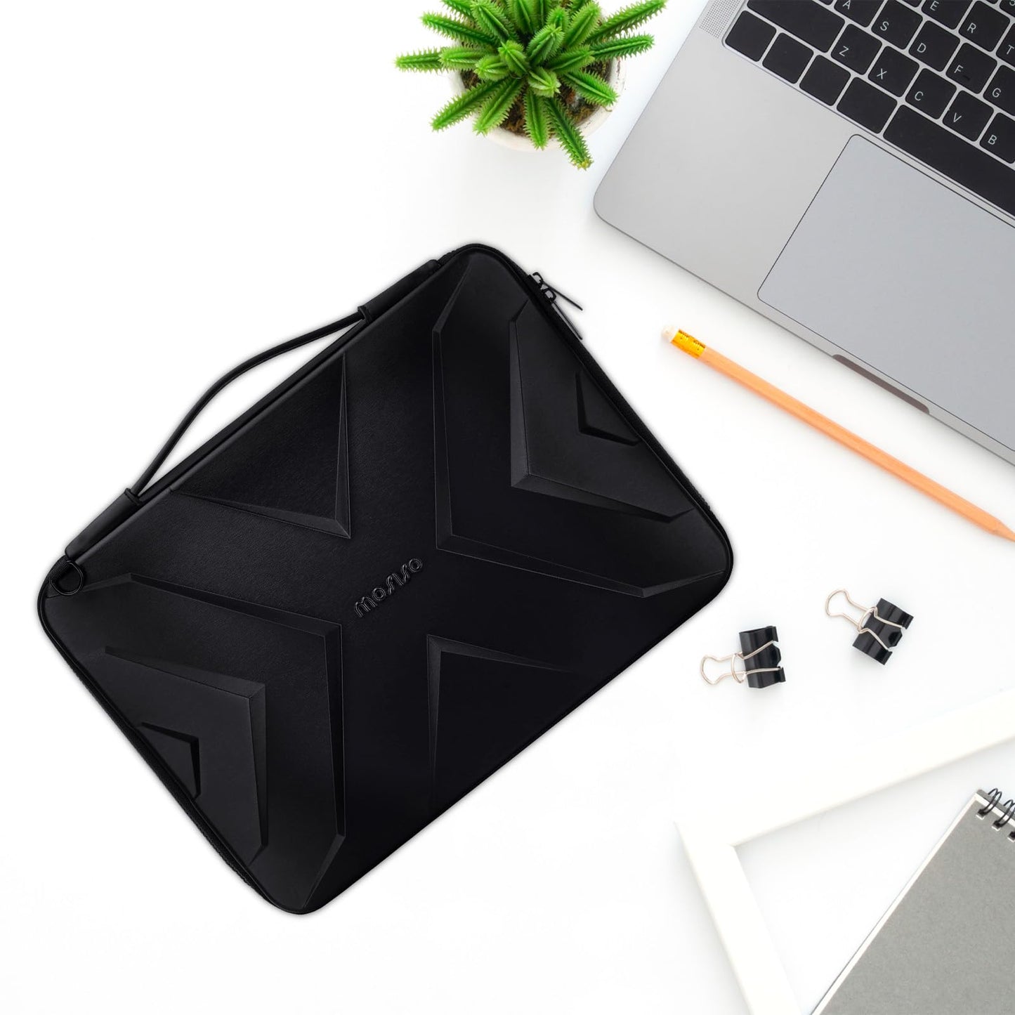 MOSISO Hard Shell Laptop Sleeve Shoulder Bag, 15.6 inch Computer Bag Compatible with MacBook, HP, Dell, Lenovo, Asus, Notebook, 16 inch Symmetric Geometric Waterproof EVA Carrying Case, Black