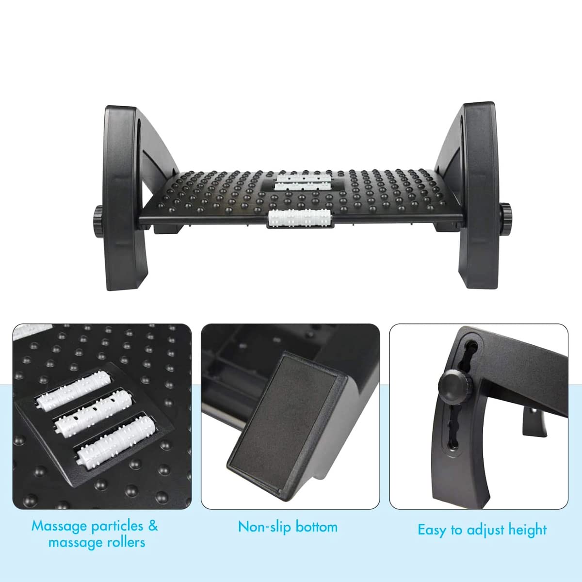 Techson Desk Footrest, Office Massage Texture and Roller Foot Rest with Non-Slip Legs, Ergonomic Adjustable 6 Height Tilting Foot Stool for Home, Office