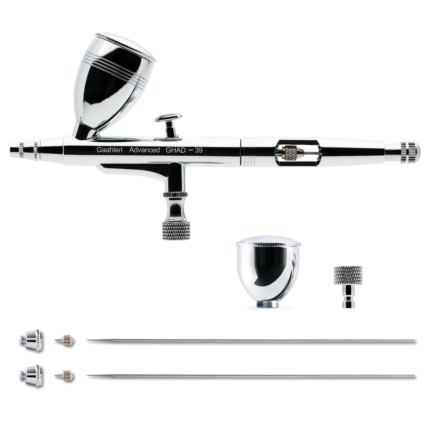 Gaahleri Airbrush Kit,Gun Dual-Action Gravity 1/2 & 1/4 oz Fluid Cup,0.35 0.5 mm Needle,Cost-Effective Air Brush Set Makeup Nail Art Painting Model Coloring Cake Decor Silver,Advanced Series GHAD-39