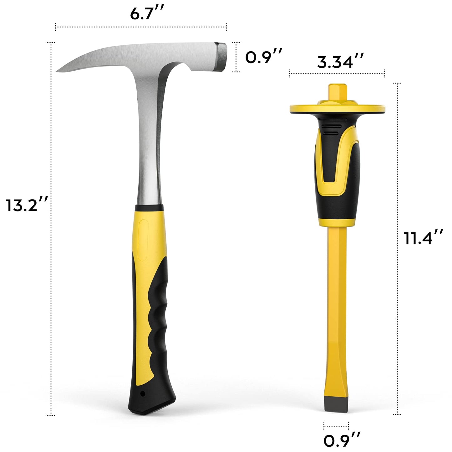 INCLY 5 PCS Geology Rock Pick Equipment Kit, 32 oz Rock Hammer with 12" Mason Concrete Chisel, Jewelers loupe, Summer Outdoor Camping Tool Set for Hounding,Gold Mining & Prospecting, Stone Breaking