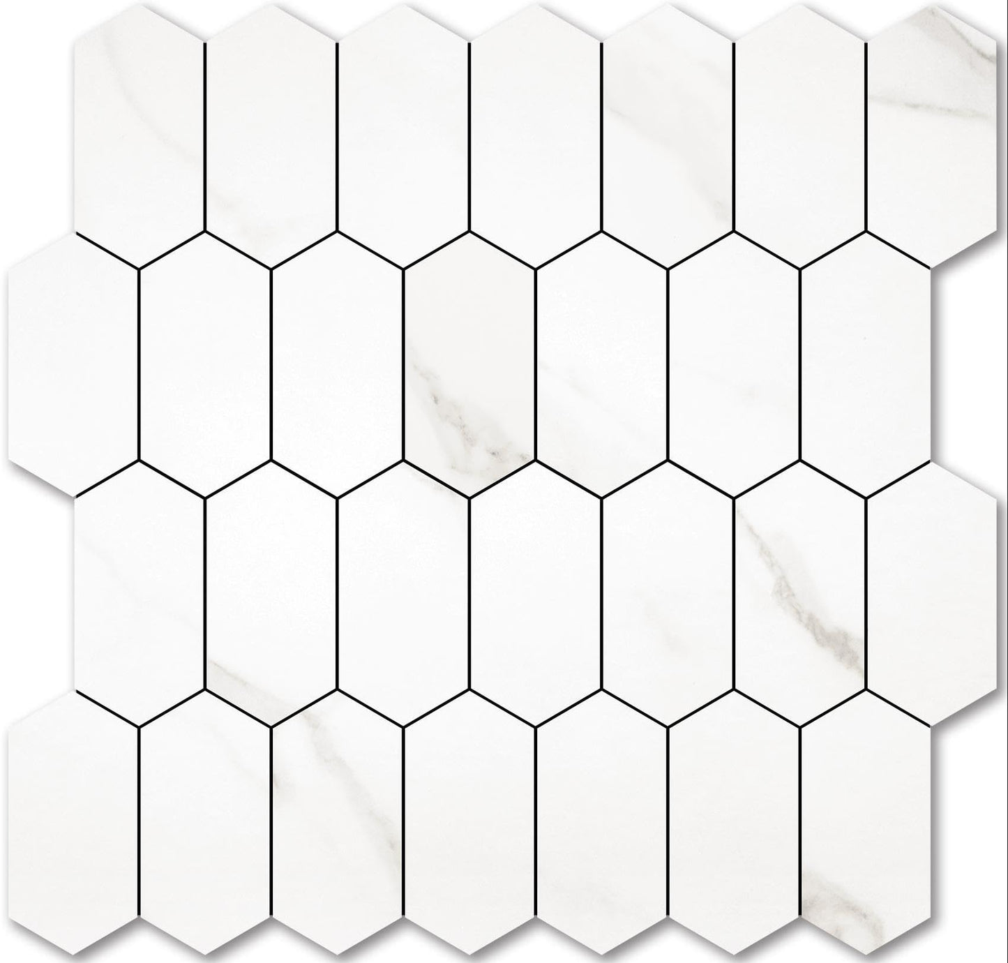 Vamos Tile Long Hexagon Peel and Stick Backsplash Tile - 10 Sheets Stick on Backsplash for Kitchen and Bathroom 12.4 x 12 Inch White Marble Look PVC Self Adhesive Mosaic Wall Tiles