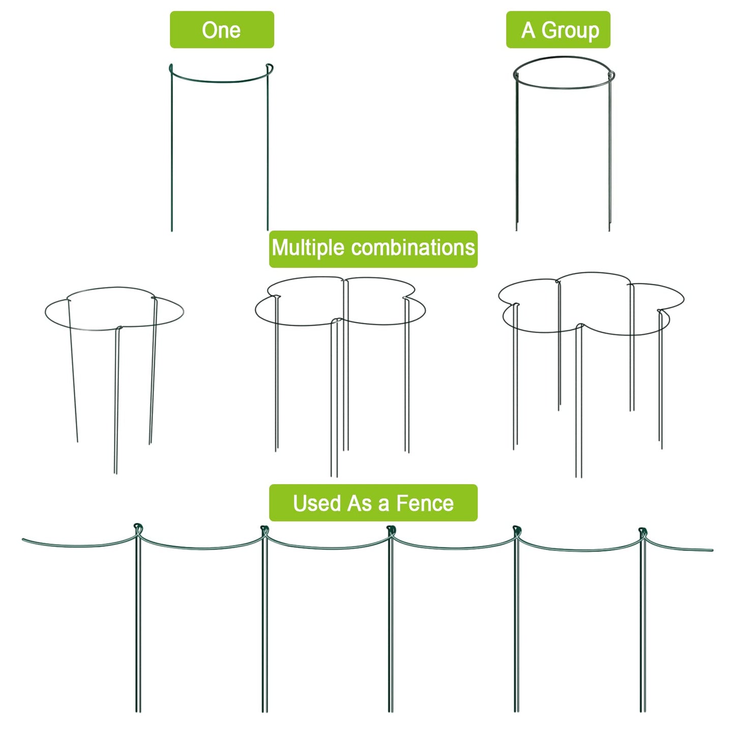 HiGift 8 Pack 24 Inch Plant Support Stakes, 10" Wide x 24" High Half Round Metal Garden Plant Stake Peony Support Cage, Green Plant Support Ring Border for Tomato,Hydrangea,Flower Indoor Outdoor