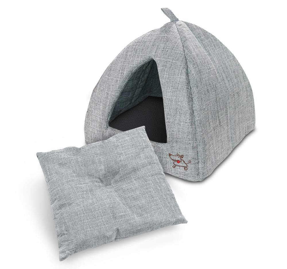 Pet Tent-Soft Bed for Dog and Cat by Best Pet Supplies - Gray Linen, 19" x 19" x H:19"