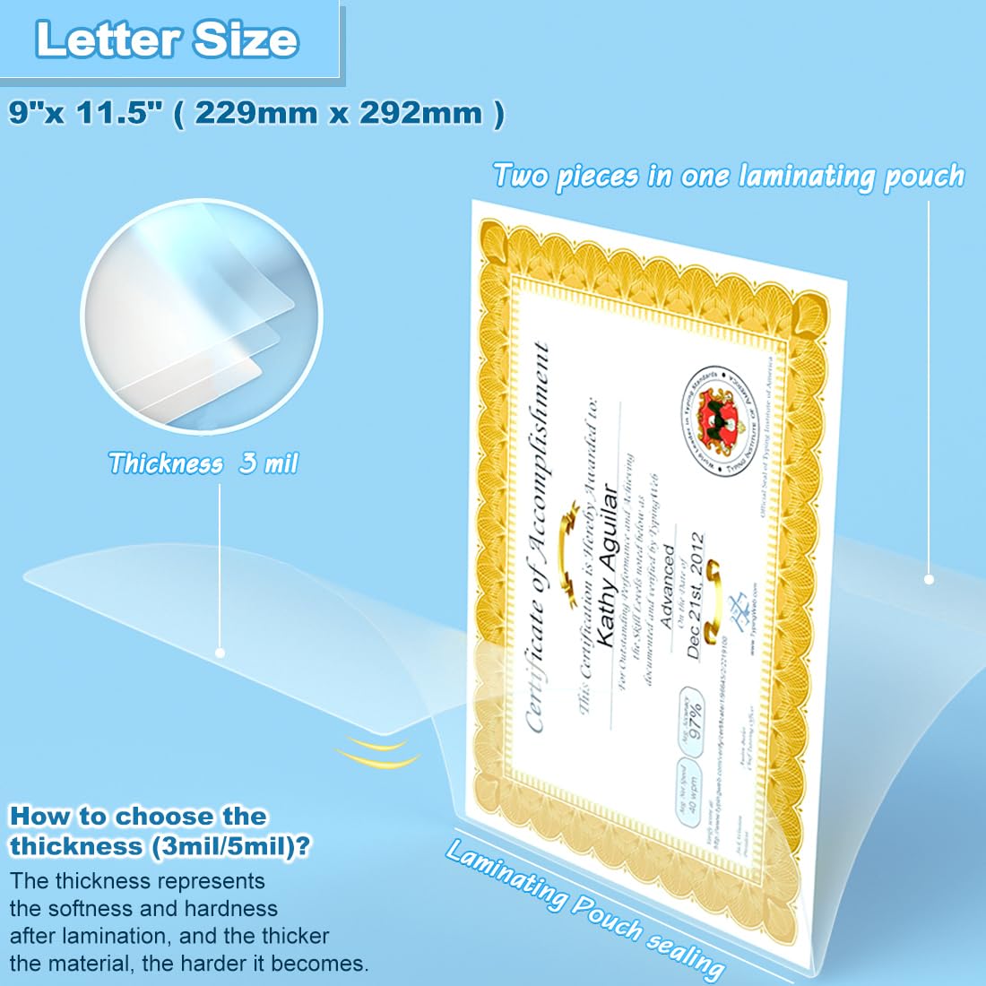 Tapsin Laminating Pouches, 500 PCS 3 Mil Laminating Sheets 9 x 11.5, Universal Thermal Laminator Sheets, Letter Size