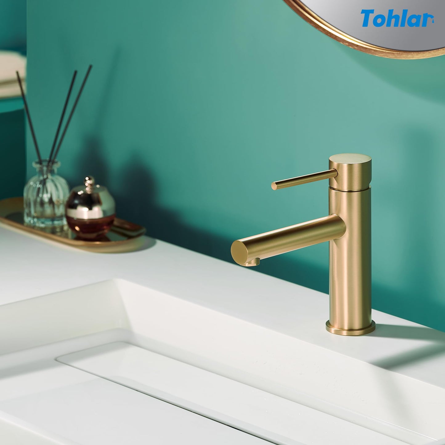 Tohlar Gold Bathroom Faucet, Bathroom Faucets for 1 Hole, Single Handle Bathroom Sink Faucet Brushed Gold with Pop-up Drain Stopper & Water Supply Hoses