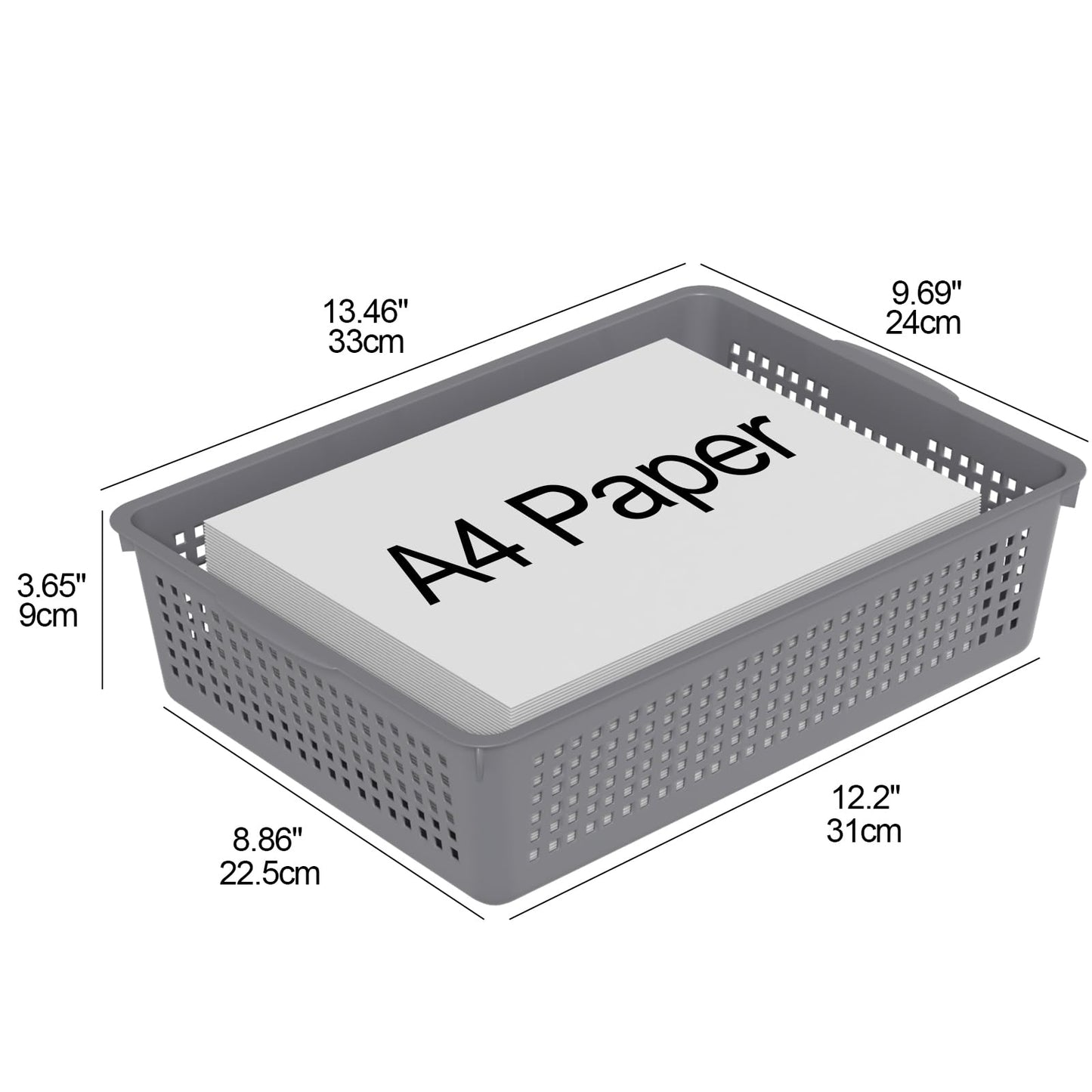 Nicesh A4 Size Plastic Basket, Desktop File Storage Organization Tray, Set of 6 (Grey)
