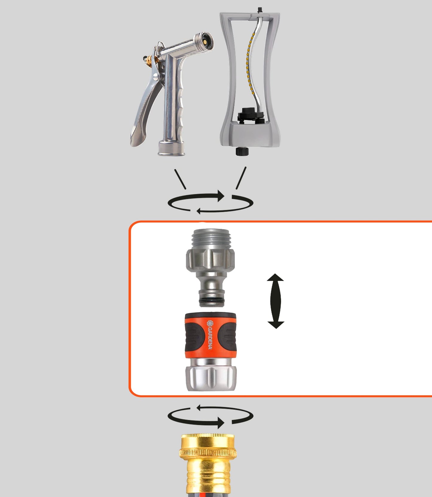 Gardena 9042-M 4-Piece Premium Metal Quick Connector Starter Set, for Any 5/8 Inch or 1/2 Inch Garden Hose, Sprinkler or Spray Nozzle, Made in Germany