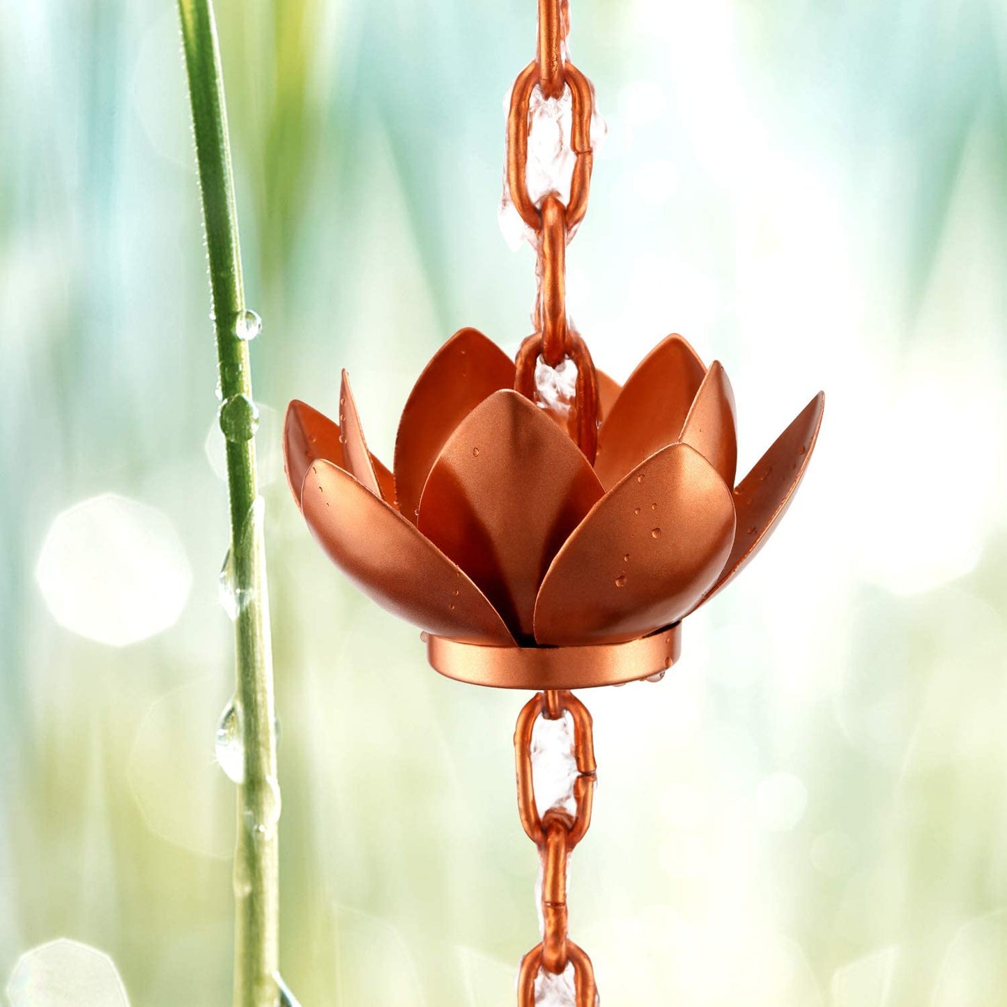 Oak Leaf Rain Chain with Adapter, 8.5ft Adjustable Lotus Rain Catcher Chain for Gutters Outside Downspout, for Divert Water and Home Display, Copper Powder Coated
