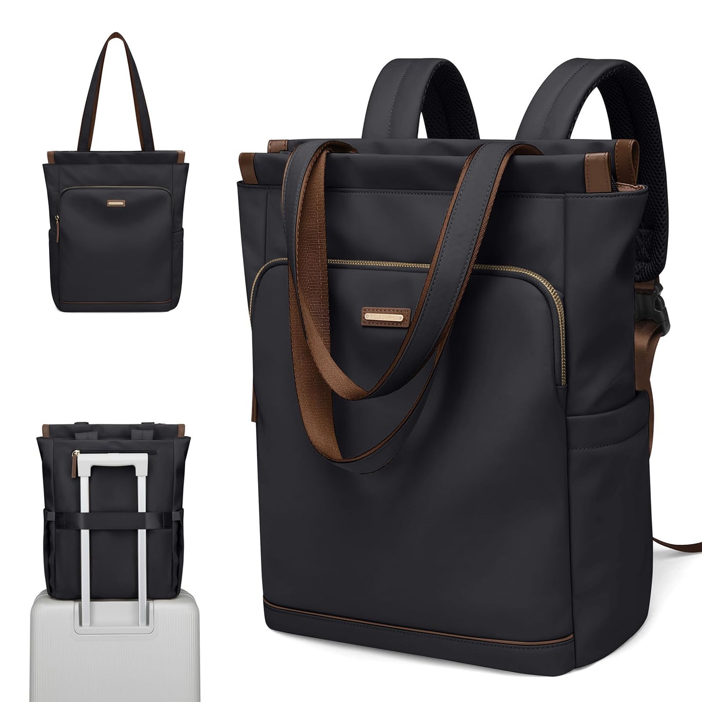 Convertible Laptop Backpack for Women Casual Daypack Notebook Tote Bag for Work College Travel Leisure (Black)