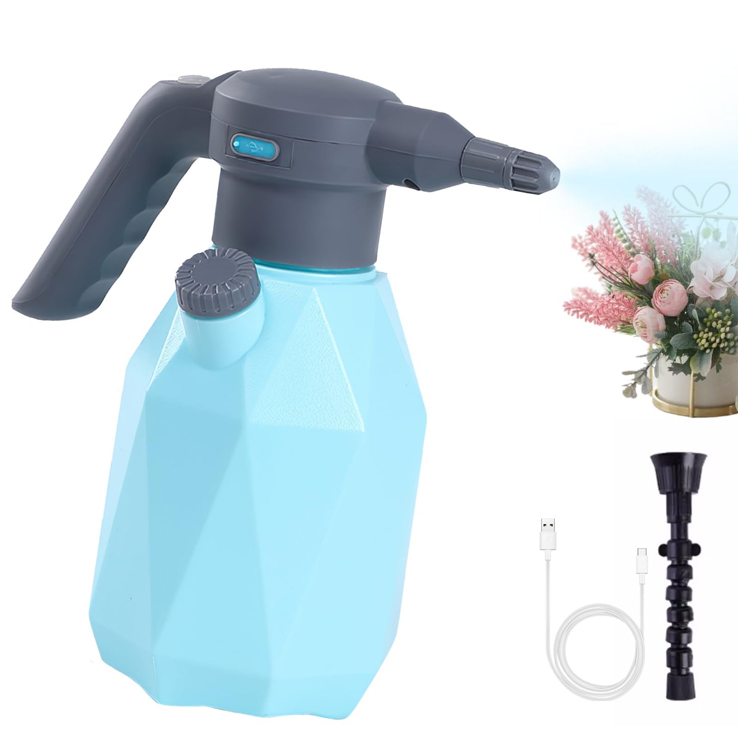 OBEST Cordless Electric Water Sprayer Rechargeable Garden Sprayer, Handheld Automatic Plant Mister Spray Bottle 2L USB Watering Can, Fine Mist Sprayer for Indoor Outdoor Plants, Green