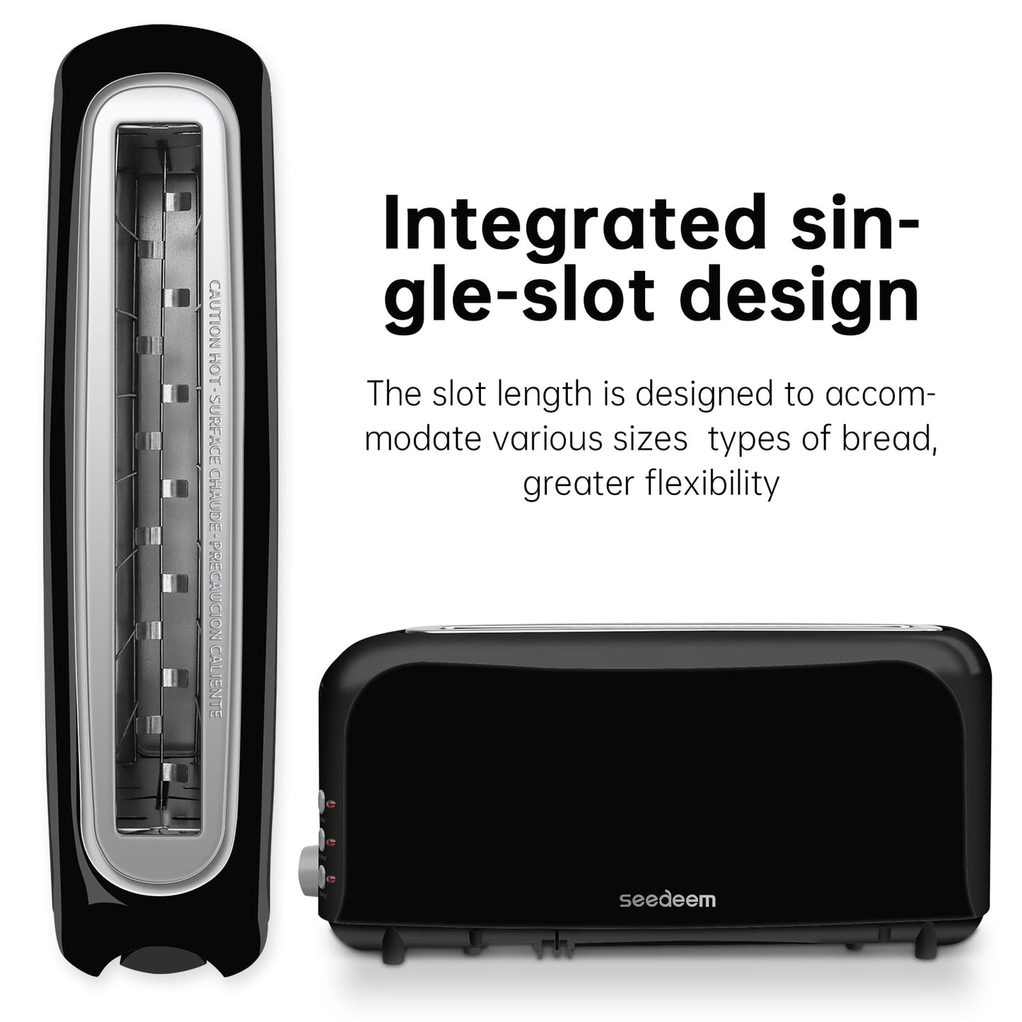 SEEDEEM 2 Slice Slim Toaster, Single 10" Long Slot Toaster Fits Bagels & Artisan Bread, 6 Shade Settings, Cancel/Reheat/Defrost, Removable Crumb Tray, Auto Shut-Off, Black