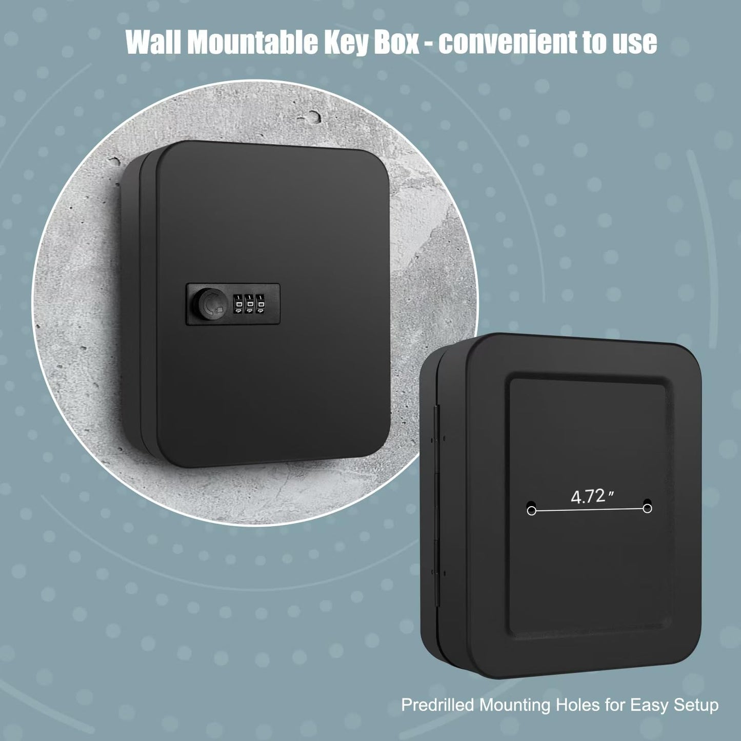 Key Cabinet Wall Mount Key Lock Box with Combination Lock Metal Key Box with Code for 48 Keys Black
