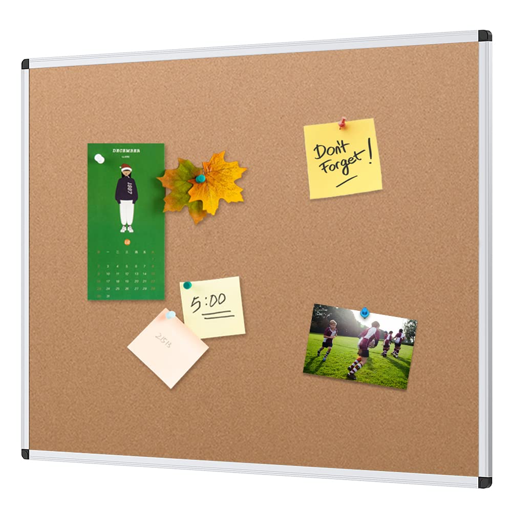 VIZ-PRO Cork Notice Board, 48 X 24 Inches, Cork Bulletin Board with Silver Aluminium Frame