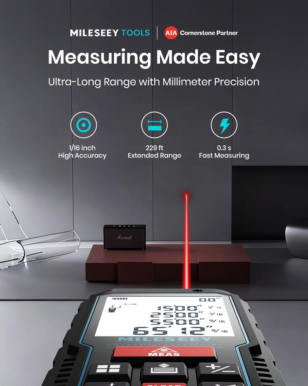 229Ft Laser Measure Device, Mileseey Digital Laser Tape Measure with Upgraded Electronic Angle Sensor, ±2mm Accuracy, Area Measurement,Volume and Pythagoras, Backlit LCD,Mute, Battery Included