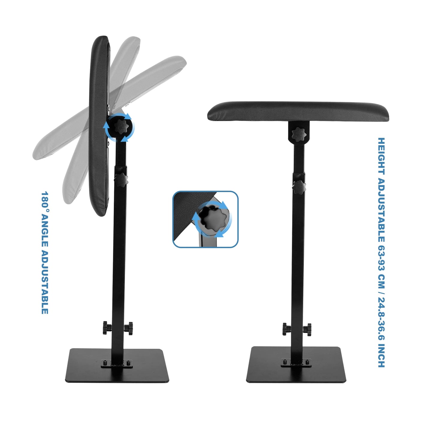 Square Iron Tattoo Armrest - Heavy Duty, Adjustable Height & Tilt, Leg Rest Stand with PU Leather Arm Bar Pad