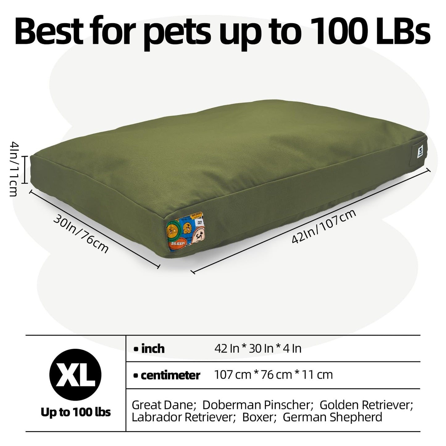 Sytopia 42-Inch Canvas Outdoor Dog Bed, Waterproof & Washable Removable Cover, Ideal for Medium & Large Dogs, Chew-Proof Great for Indoor, Outdoor, Crate, Patio Use (Green)