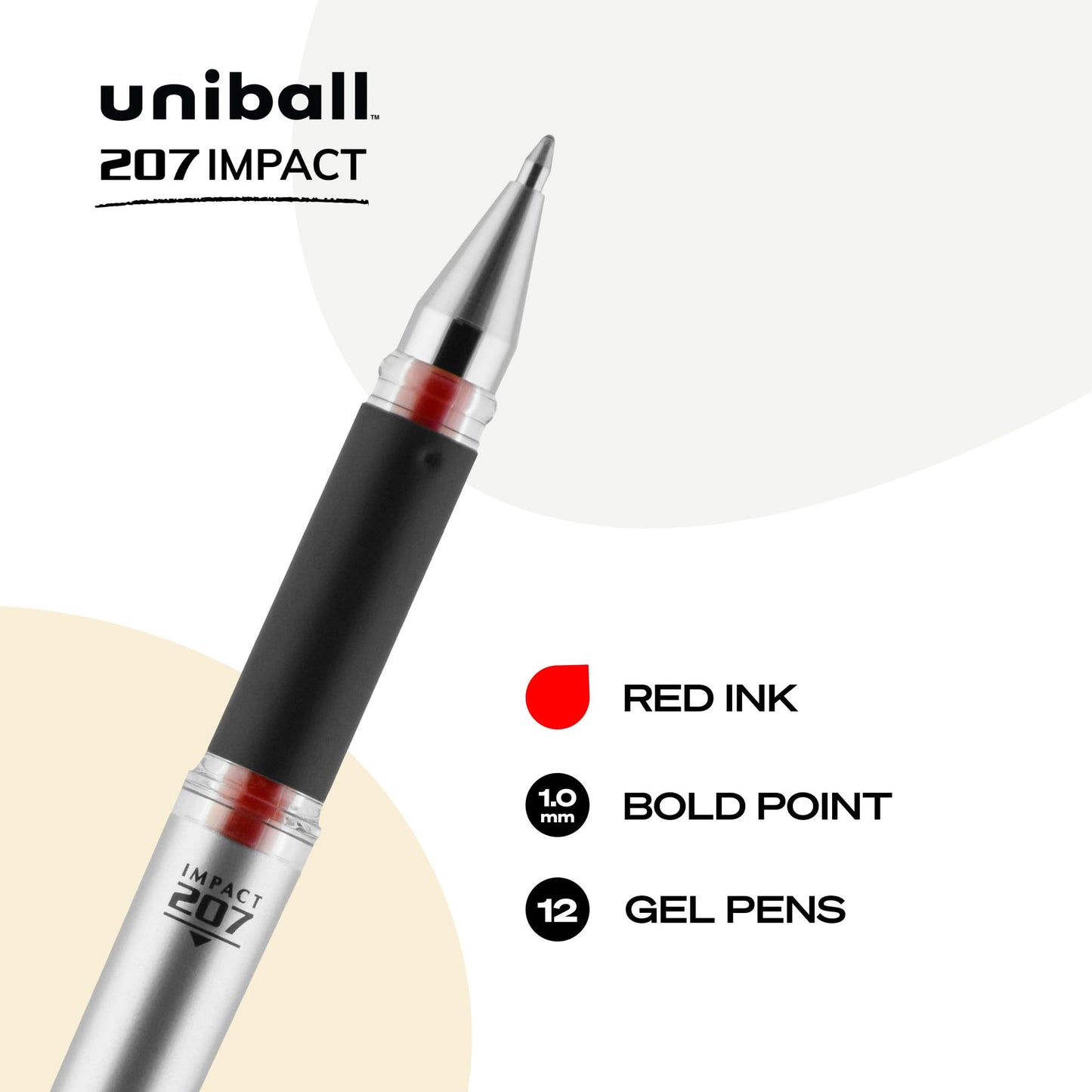 uni-ball 207 Impact Gel Pens, Bold Point (1.0mm), Red, 12 Count