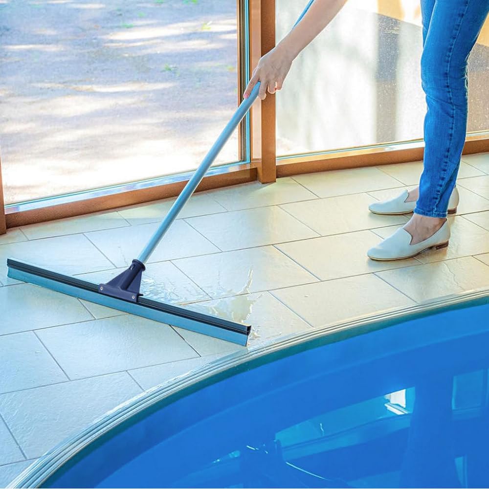 DSV Standard Professional Floor Scrubber Squeegee | 76 cm (30”) Solid Natural Silicone Rubber Blade - 131 cm (51”) Long Steel Pole -Best for Washing & Drying Shower Glass/Garage/Windshield/Window
