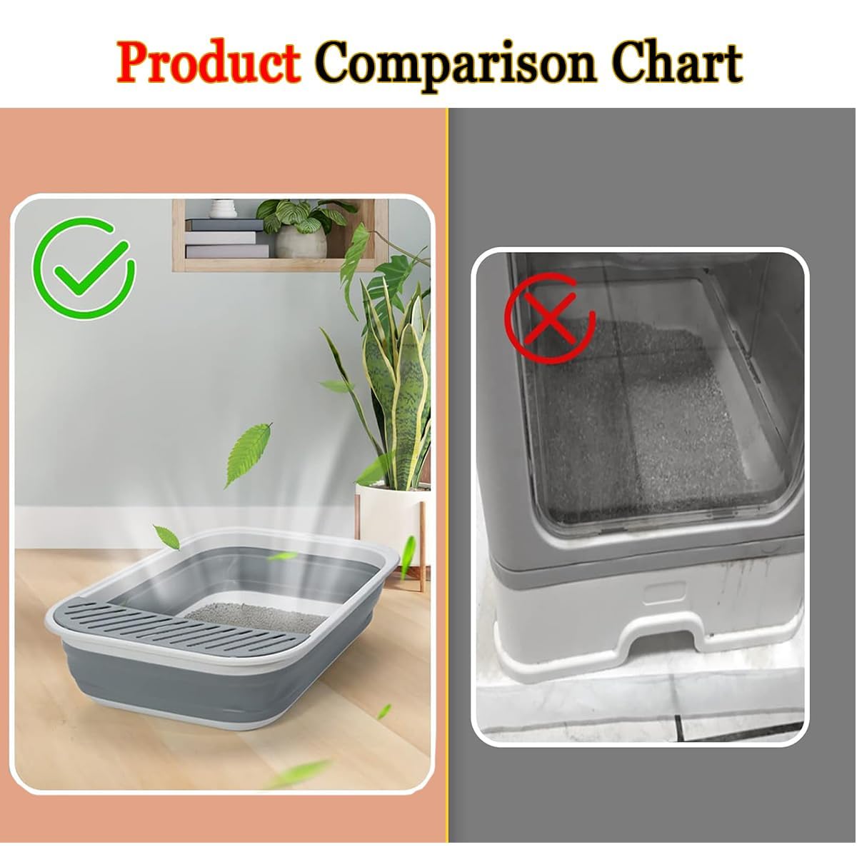 PMFRUG Open Cat Litter Box,Large Kitten Potty Pan Semi-Enclosed Foldable Travel Odorless Cat Toilet Low Entrance Standard Litterbox for Indoor Small Pet Kitty Rabbit Supplies Easy to Clean (Grey)