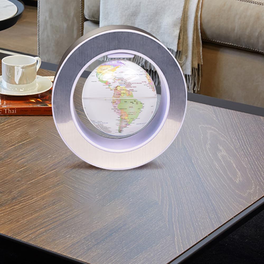 FUGEST Levitation Floating Globe 4inch Rotating Magnetic Mysteriously Suspended In Air World Map Home Decoration Crafts Fashion Holiday Gifts (White)