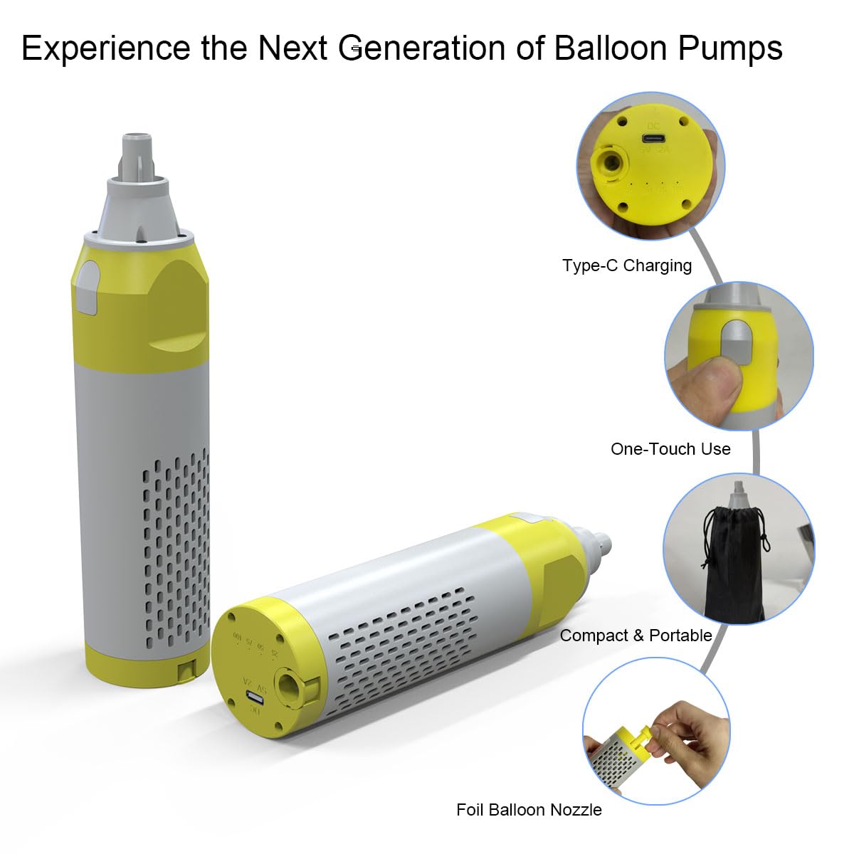 Balloon Electric Pump – Cordless USB Rechargeable Handheld Inflator for 12”+ Latex & Foil Balloons for Air Duster Fast Portable Air Blower for Parties & Events