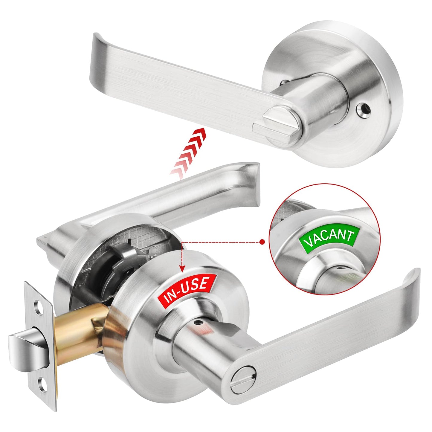 Feeloco Indicator Privacy Lock and Door Lever, Vacant Occupied Bathroom Lock with Privacy in-Use or Vacant Indicator, ANSI Grade2 Commercial Door Handle Lock for Public Restrooms