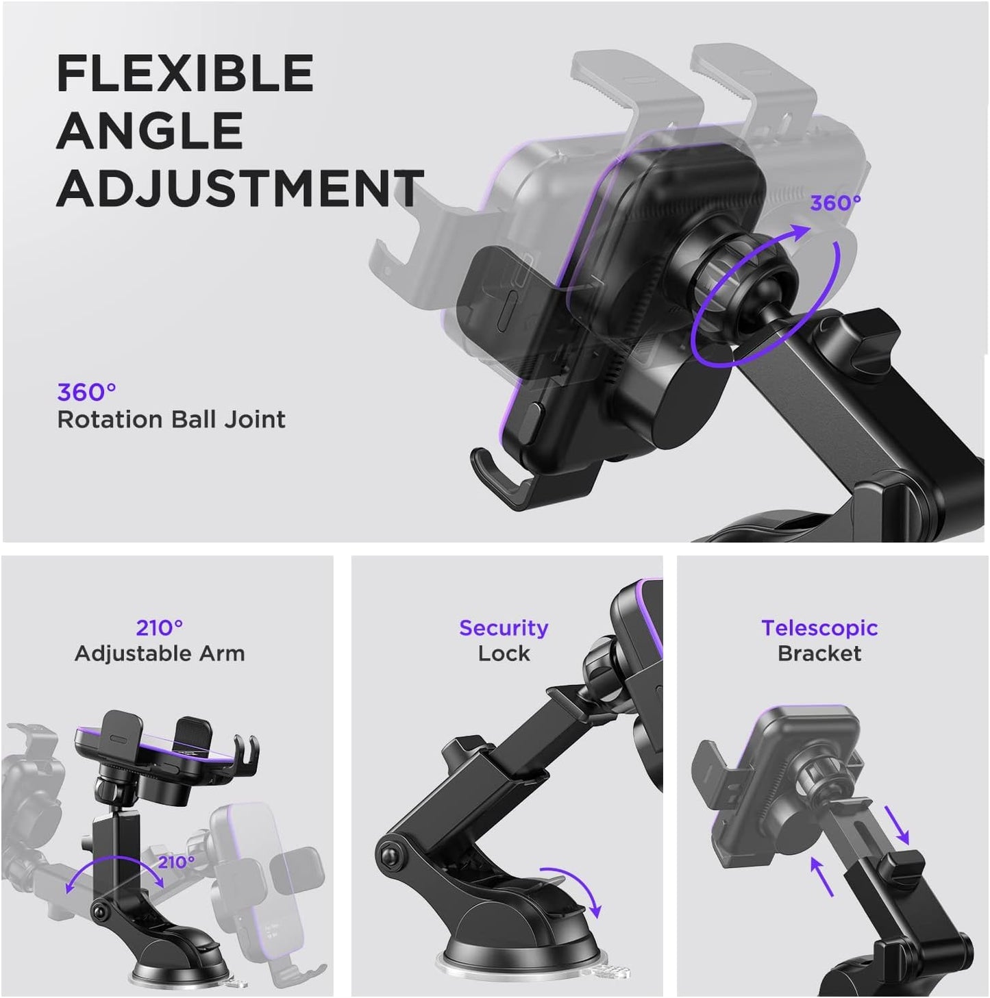 Wireless Car Charger,【7 Colored LED Backlit】 Mosurr 15W Auto Clamping Phone Holder Car Mount Charger for iPhone 16 15 14 13 12 Mini Pro Max 11, Samsung Galaxy S24 Ultra S23 Note 20, etc-Dark Black