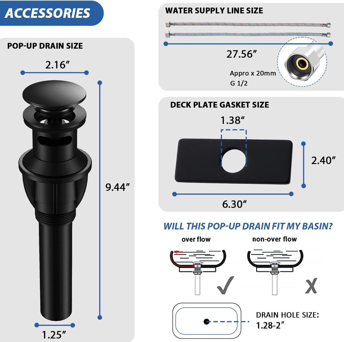 Matte Black Waterfall Bathroom Faucet, Single Handle Stainless Steel Bathroom Sink Faucet for 1 or 3 Hole, Rv Vanity Camper Farmhouse Lavatory Faucets with Pop-up Drain and Deck Plate, KMBF014B