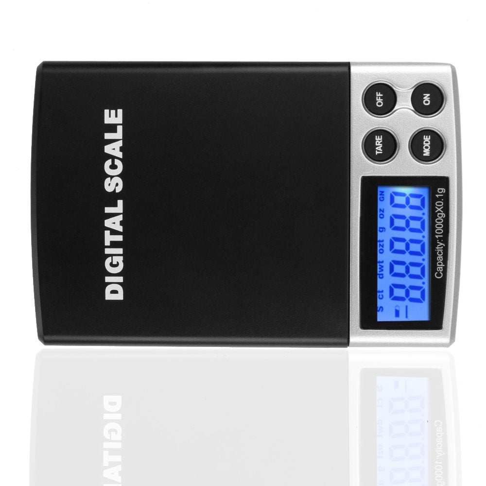 Flexzion Digital Pocket Scale for Grams of Jewelry Gold Silver Coin, Gem Scale 1000 g x 0.1 g High Precision Digital Gram Scale LCD Display Portable Food Weighing Tool with Protective Cover