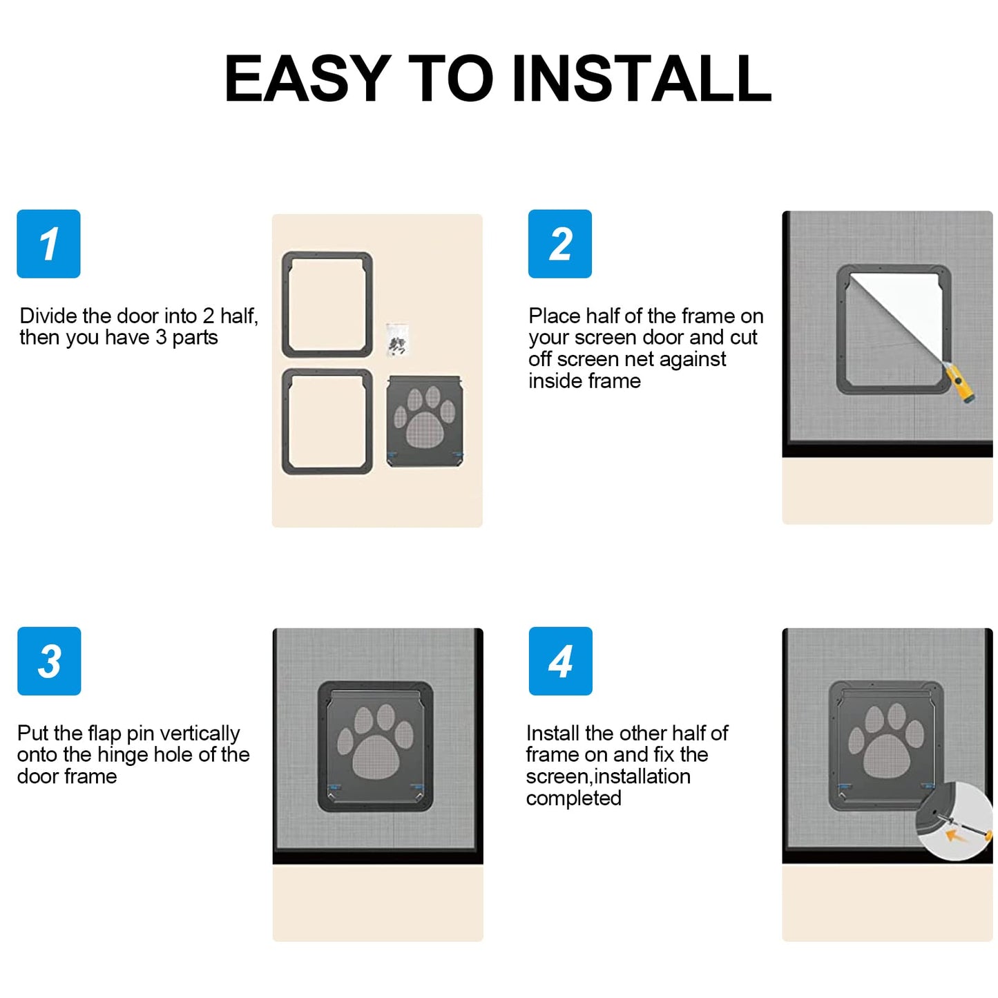 Ownpets Pet Screen Door, Magnetic Flap Screen Automatic Lockable Black Door for Small Dog and Cat Gate,Easy to Install (Large 12" x 14")