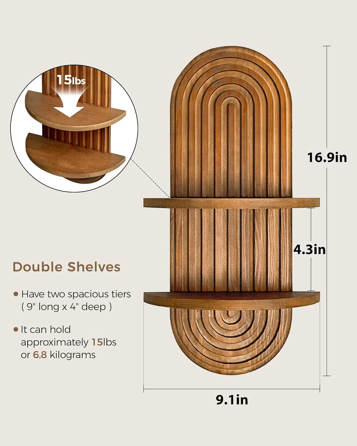 Aoipend Boho Wall Decor Brown Plant Wall Shelf, Mid Century Modern Decor Hanging Plant Shelf, 2-Tier Wooden Floating Shelves for Home, Bathroom Bedroom Living Room, Office Holding Planter