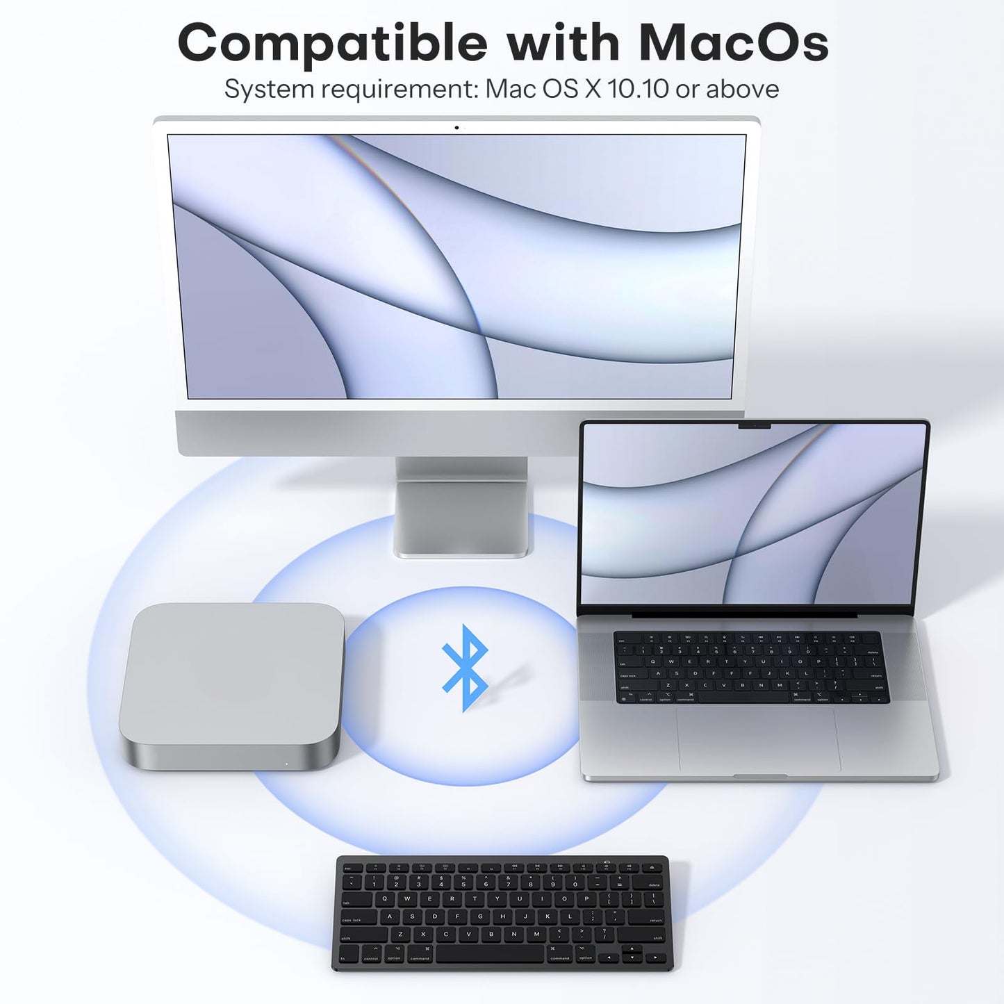 Bluetooth Keyboard for Mac, OMOTON Compact Wireless Keyboard Compatible with MacBook Pro/Air, iMac, iMac Pro, Mac Mini, Mac Pro Laptop and PC,Black