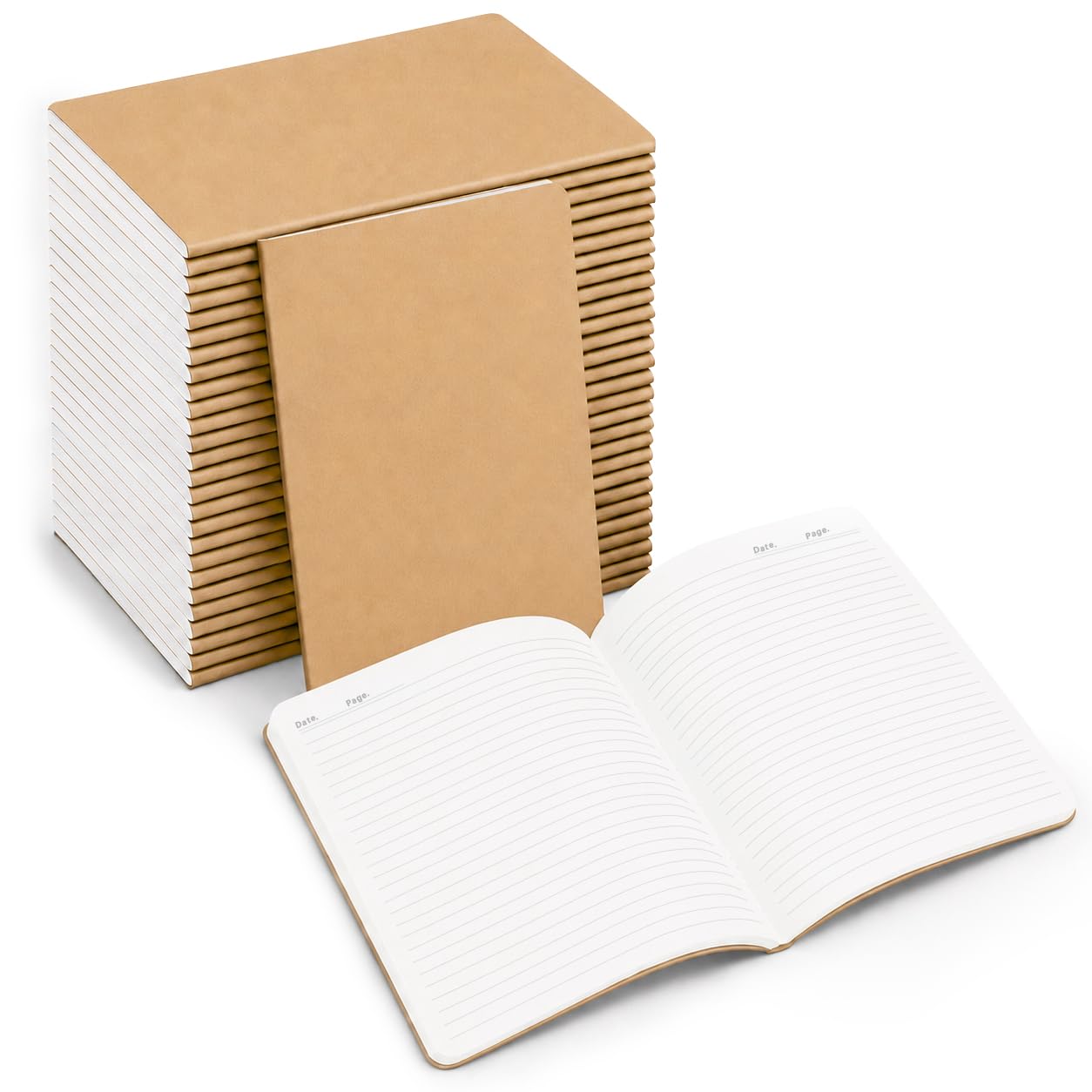 30 Pack Journal Notebook, Kraft Cover Lined Paper Journal for Traveler, Notes, Memo - Bulk Journals Sewn Brown Notebook, 80 Pages, 8.3'' x 5.5'' (30pack, 80 Pages Lined)