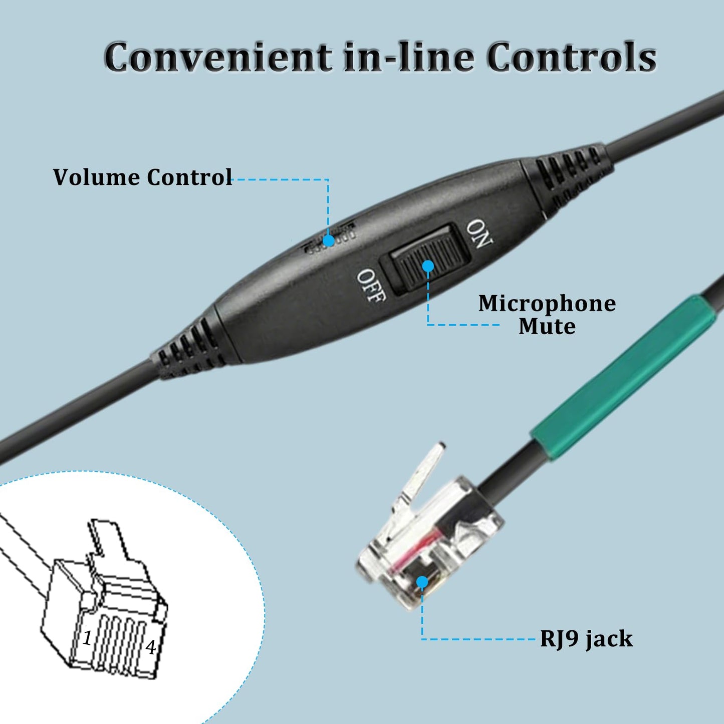Callez RJ9 Telephone Headset with Noise Cancelling Mic & Volume Controls, Mono Phone Headset for Office Compatible with Polycom VVX250 VVX400 VVX410 VVX411 VVX311 VVX500 VVX601 Landline Phones