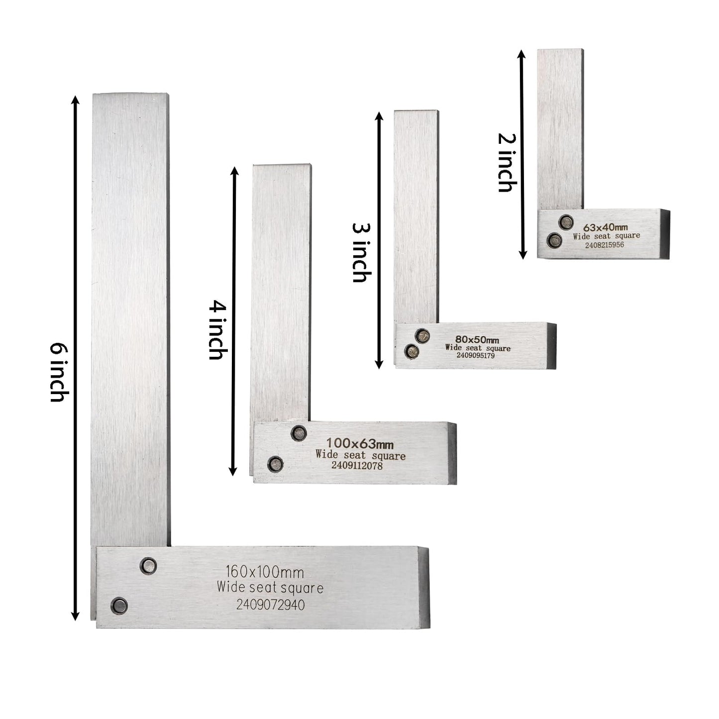 Suwimut Machinist Square Set 2, 3, 4, 6 Inch, Mechanical Engineer Hardened Steel High Precision Squares, 90 Degree Wide Base Square Tool L-Type Right Angle Ruler Tool for Woodworking